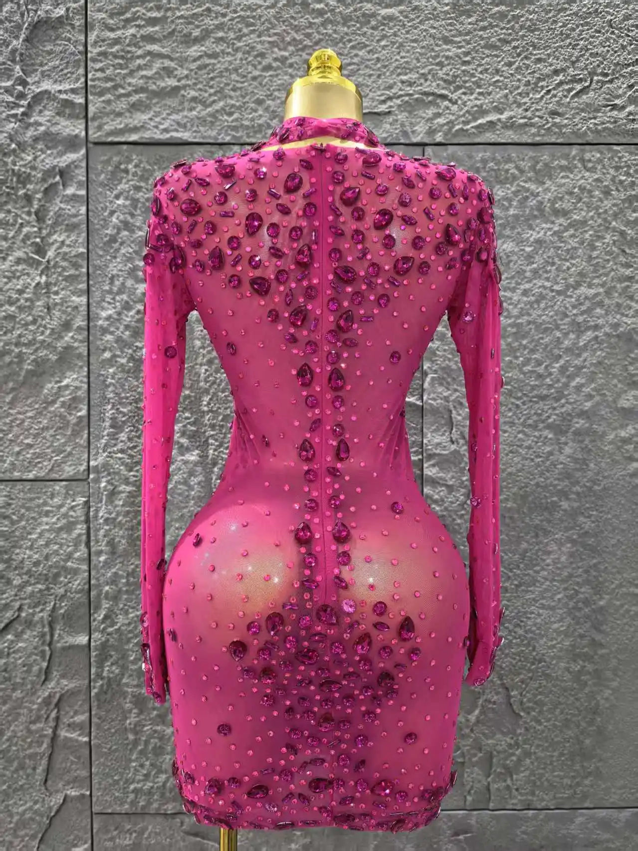 Kristall Diamanten Sexy Mesh Durchsichtig Mini Kleid 2025 Frauen Elegante Party Kostüm Sänger Bühne Leistung Outfi