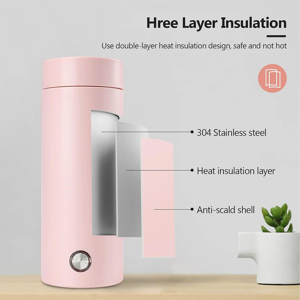 كوب حراري كهربائي محمول 400 مللي USB صغير شحن غلاية كهربائية تسخين عزل المياه إبريق شاي متكامل ترمس للسفر #3