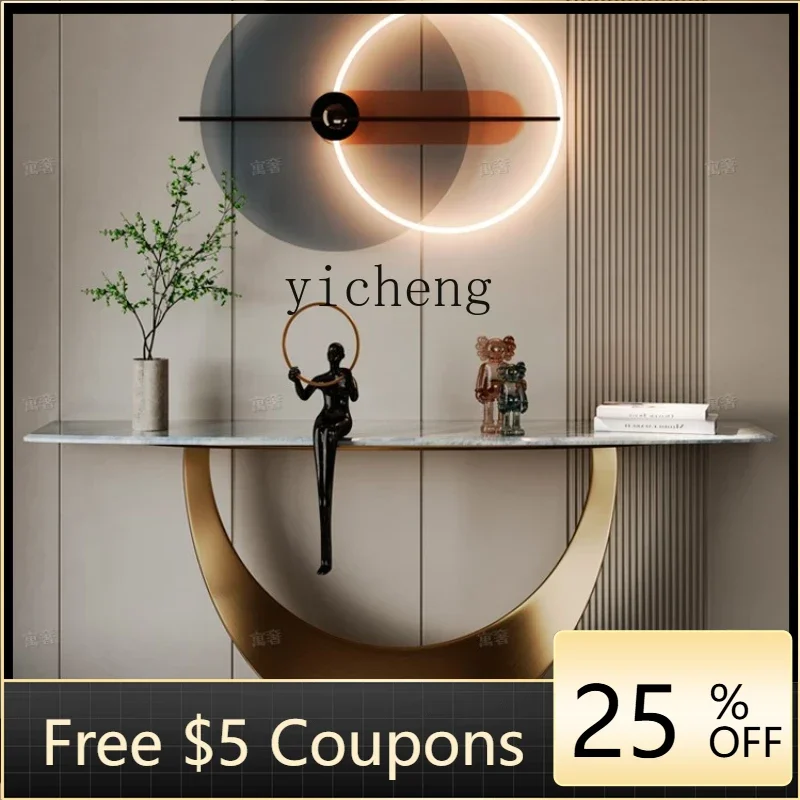 

W3-3 Console Tables Lobby Entrance Modern Simple Stainless Steel Stone Plate Luxury Stone Console