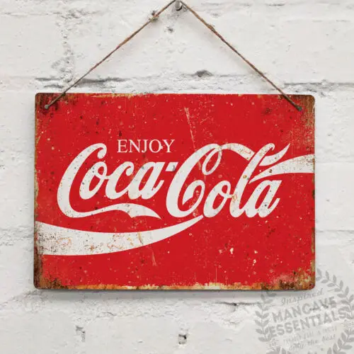 Enjoy Coke Red Vintage Metal Wall sign Cola Retro Kitchen Beach Bar Tiki Cola