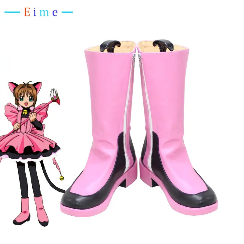 

Pink Sakura Cosplay Shoes Anime Card Captor Sakura Cosplay Prop PU Leather Shoe Halloween Carnival Boot Custom Made