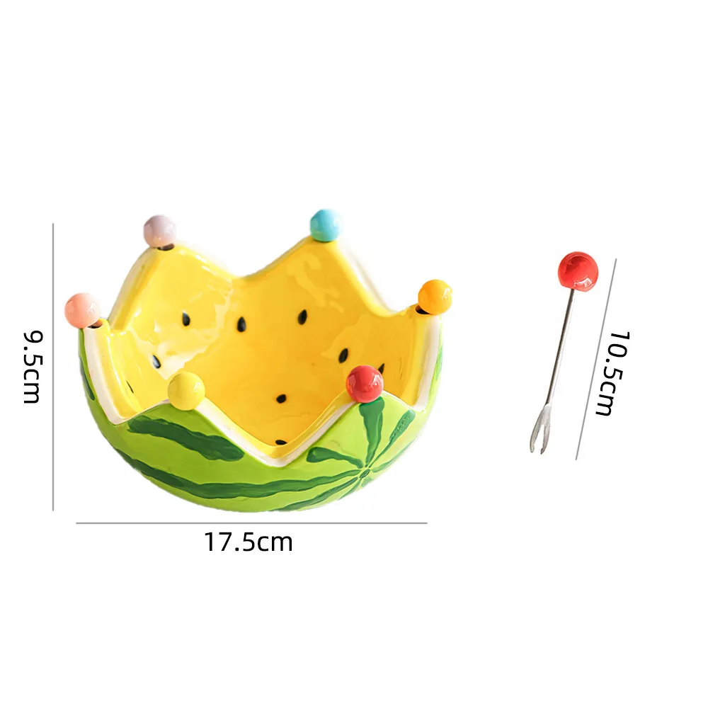 Picture 6: Ceramic Tableware Watermelon-shaped Bowl Fruit Fork Dish Creative Cute Stainless Steel Small Fork Home Living Room Fruit Bowl