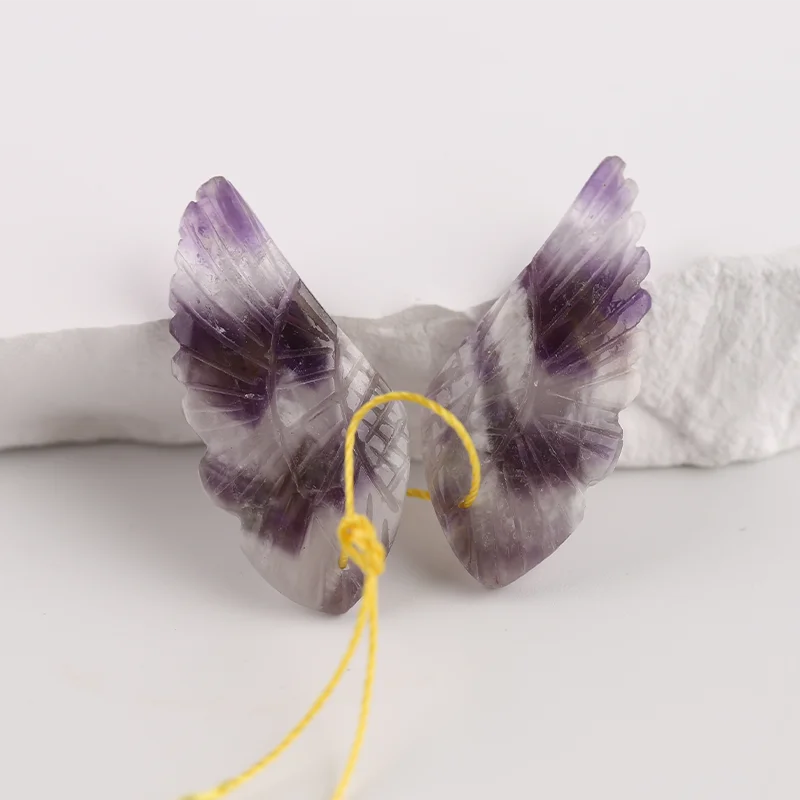 B&F Natural Stone Amethyst Carved Wing Earring Beads - Fashion Jewelry Accessories Handmade Jewerly for DIY