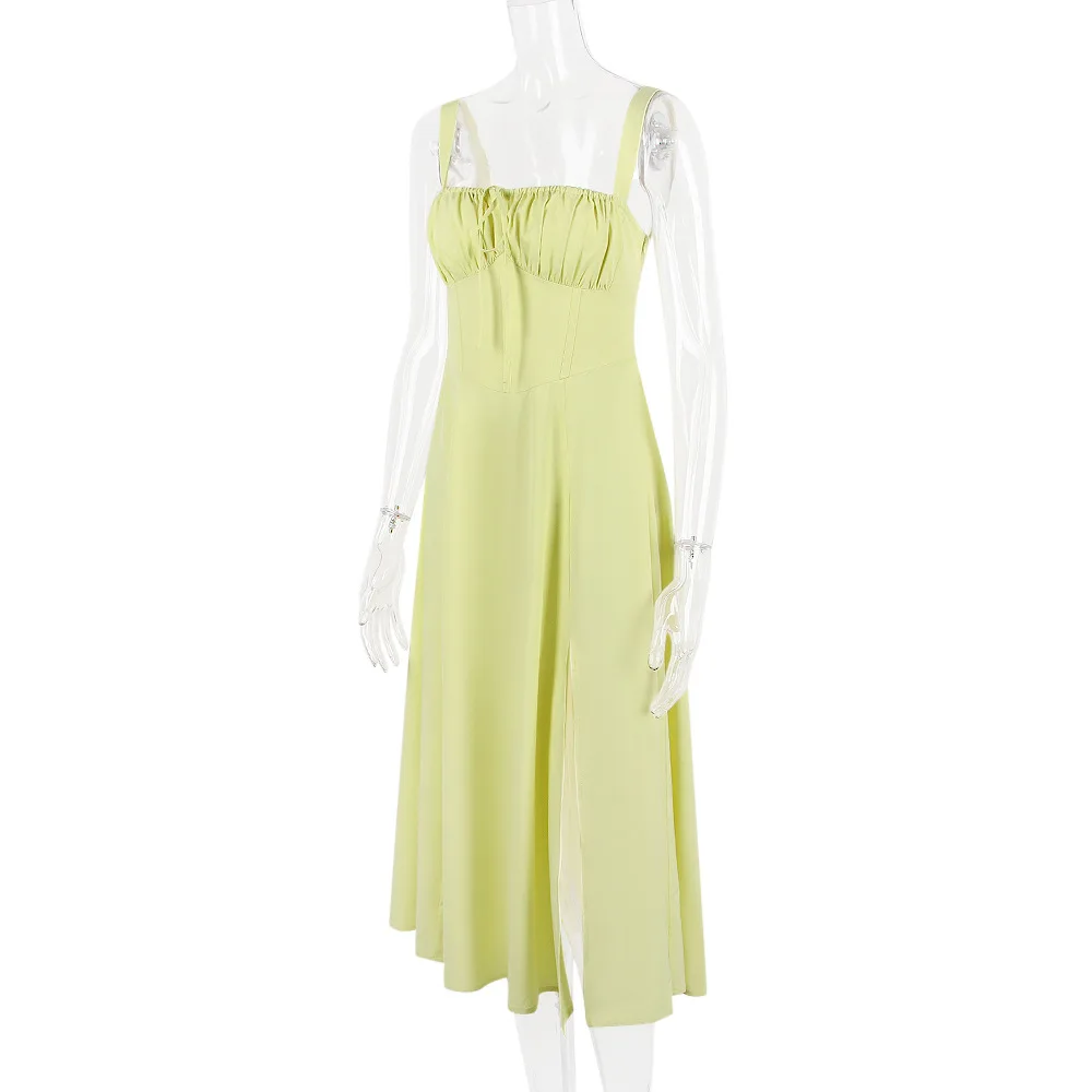 

White Pleated Spaghetti Strap Holiday Casual Dress Women Backless Elegant Sexy Dress Bodycon Long Summer Dress Vestidos