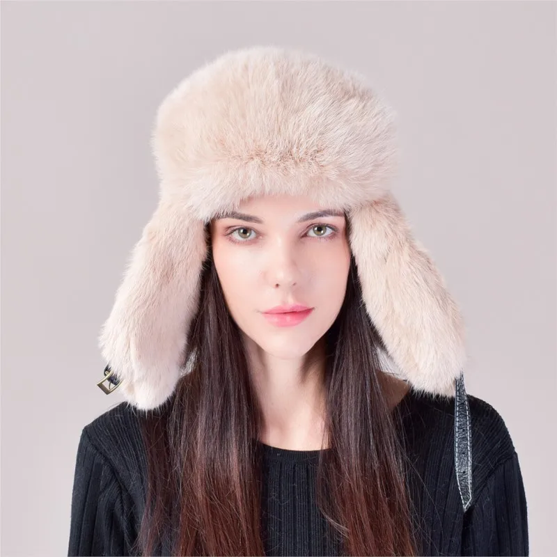 

Fur hats men's and women's thickened leather ear-protecting warm middle-aged cotton
