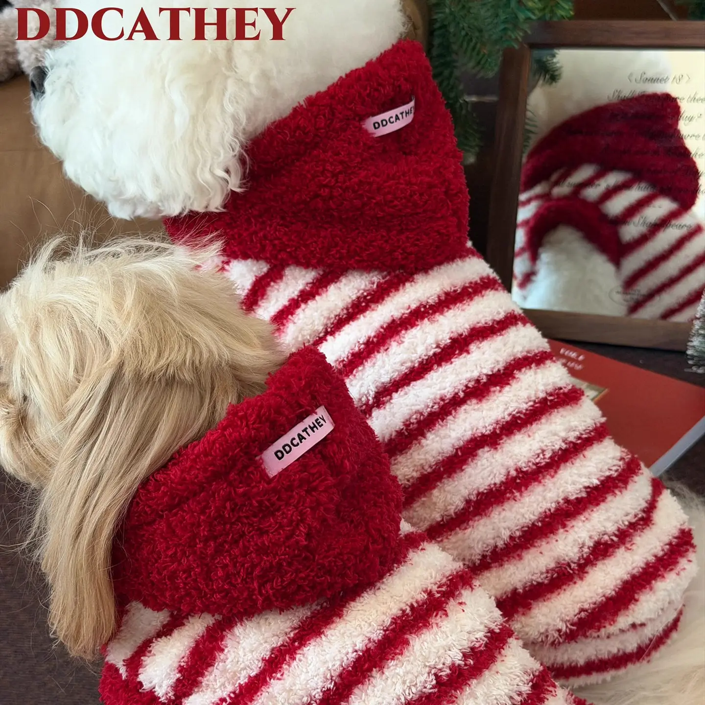 Fashion Red Stripe Pet Dog Clothes Simple Warm With Hat Hoodies For Small Medium Dog Chihuahua Puppy Ovrealls Outerdoor Hoodie - view 4