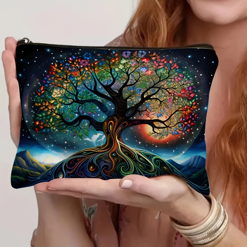 Baum des Lebens Leinen-Make-up-Tasche, stilvoll und langlebig, Reise-Kosmetiktasche mit Reißverschluss für Damen, multifunktionaler Kulturbeutel-Organizer – Detail 2