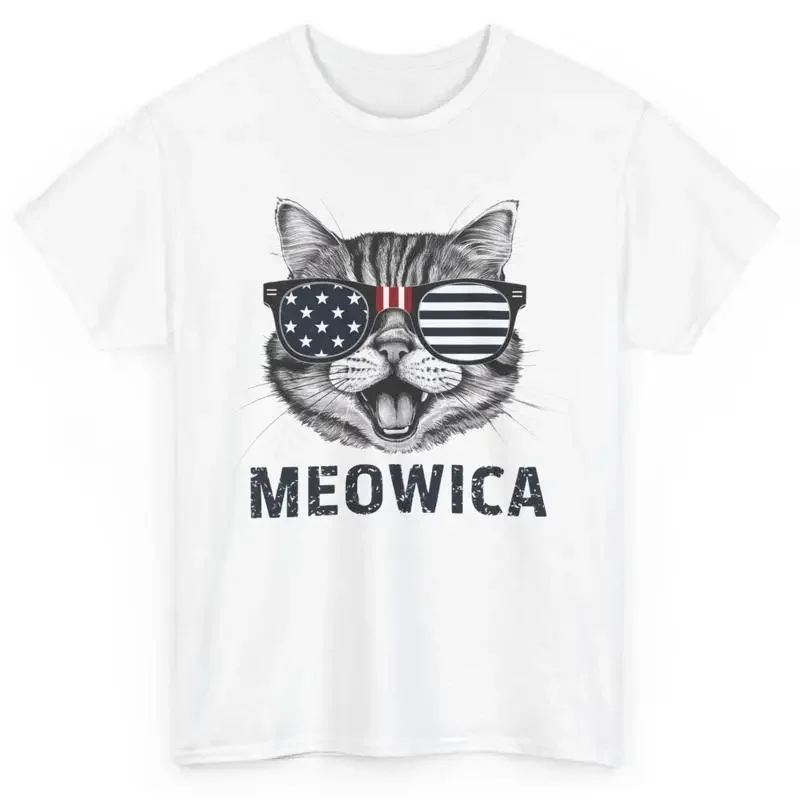 4Th Of July Meowica American Flag Usa T Shirt Novelty Cat