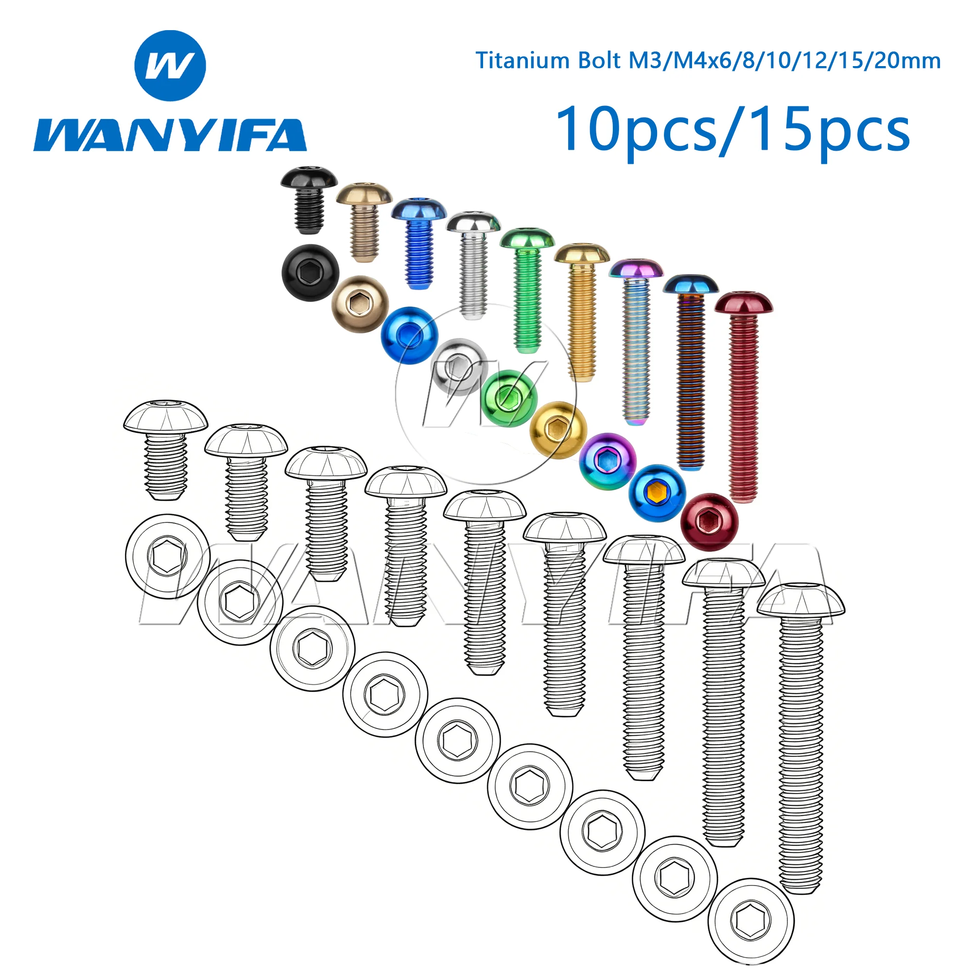 

Wanyifa Titanium Bolt M3/M4x6/8/10/12/15/20mm Allen Key Head Screws for Bicycle Motorcycle Car 10/15pcs