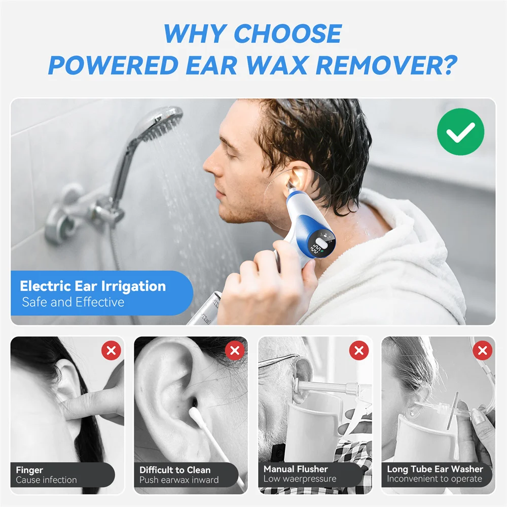 Large Capacity Ear Wax Removal Kit 500ML Ear Cleaning Tool with Clear LED Display USB Rechargeable Electric Ear Irrigation Tool