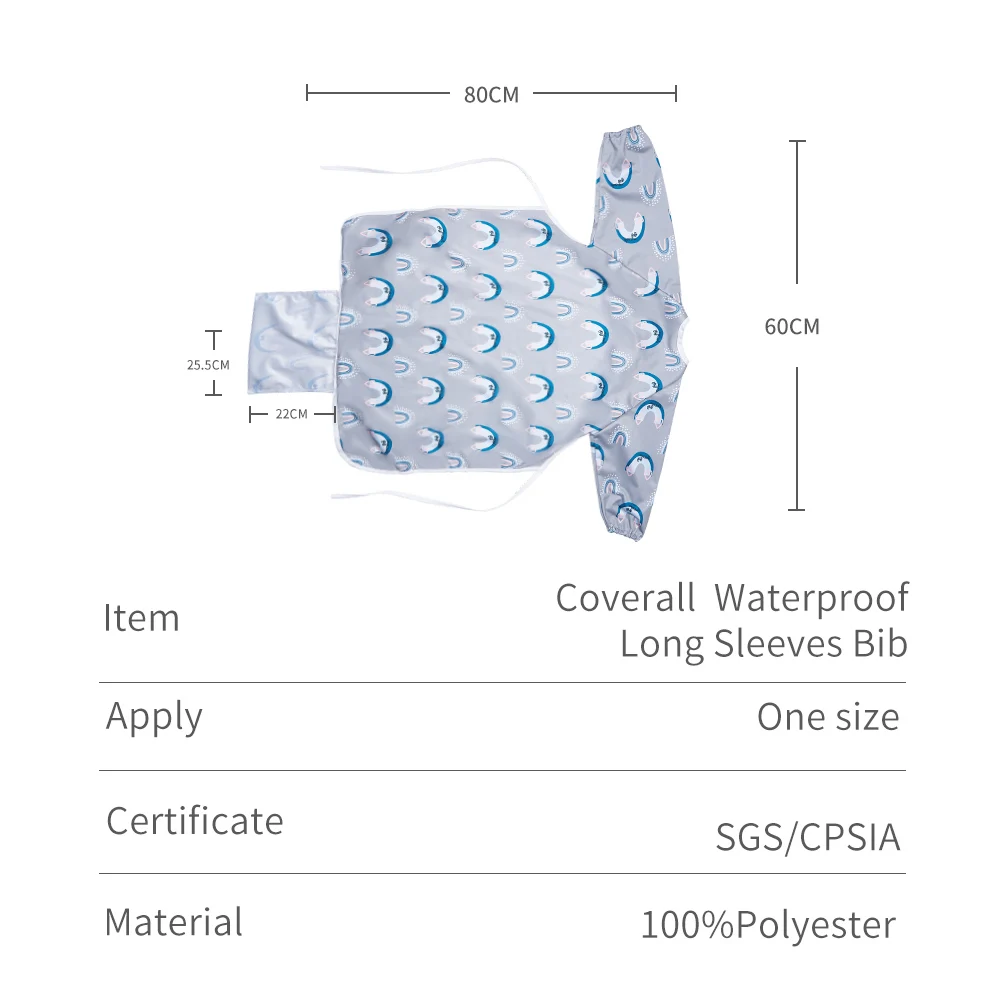 Mod YFlute-Combinaison à manches longues imprimée imperméable pour bébé, bavoirs d'alimentation pliables, couverture complète, poche, utilisation sur table, nouveau, 1 pièce