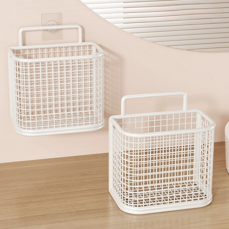 Multi-Functonal Wall-Mounted Small Basket Cream Style Bathroom Kitchen Used Storage Basket Dormitory Bedside Wall Hanging Basket
