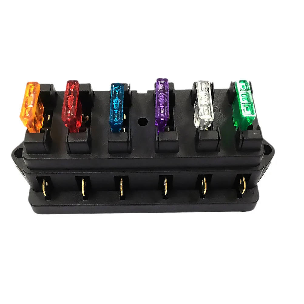 

6 Way Dc Fuse Holder Automotive Low Voltage Straight Row Refit Fuse Box Led Indicator Flame Retardant Durable Safety Protection