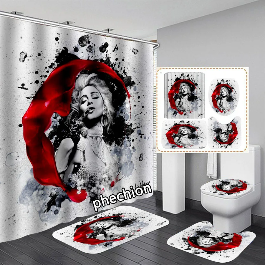 3D Print Madonna Comic Cover Shower Curtain Waterproof Bathroom Curtain Anti-slip Bath Mat Set Toilet Rugs Carpet VC04