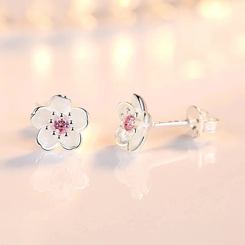 Real 925 Sterling Silver Fashion Fungus Ornaments Romantic Cherry Small Clean Earrings Pink Purple Luxury Jewelry for Women Girl