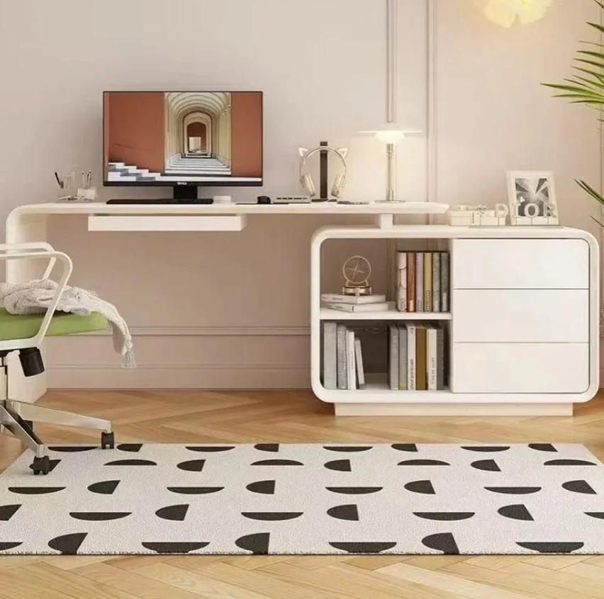 *Modern Minimalist Home Baking Paint Desk Bedroom Solid Wood Corner Nordic Light Luxury Extendable
