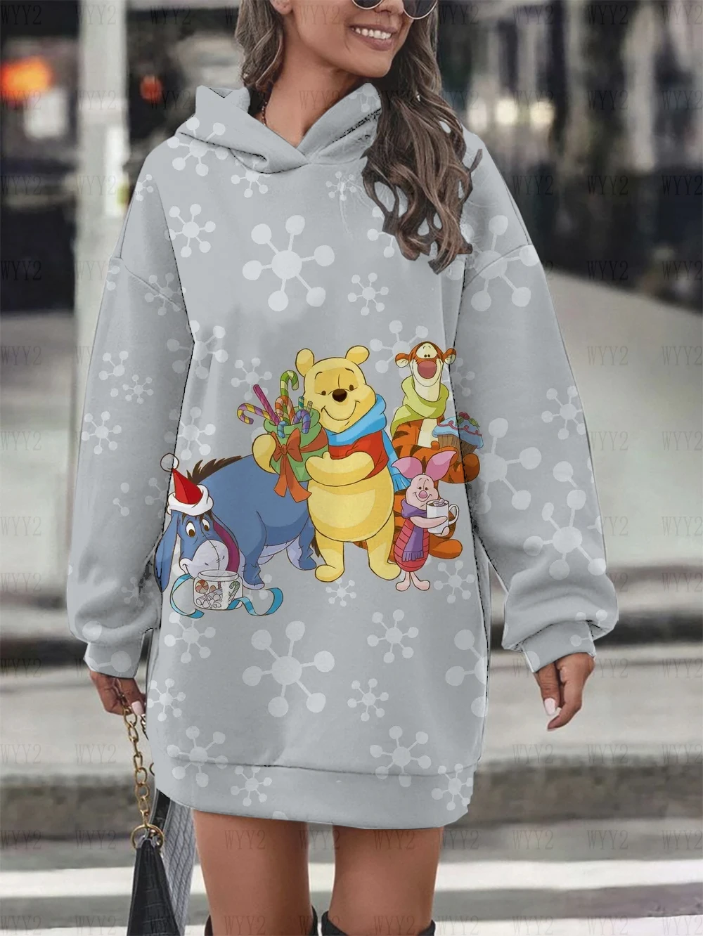 

2023 Winnie the Pooh Disney Collection Christmas Women's Hoodie Dress Sweater Sweatshirt Fashion Allover Printed Tops for Women