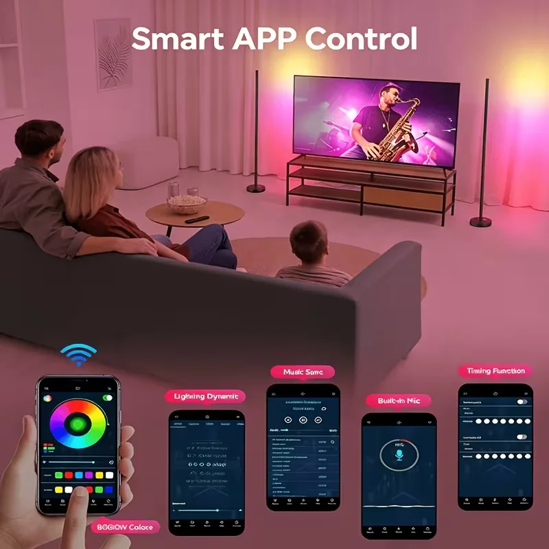 Corner Floor Lamp - Smart RGB LED Corner Lamp with 16 Million Colors, Music Sync, Timer, More Than a Light - Your Ambient Genius in Living Rooms Bedrooms Gaming Room