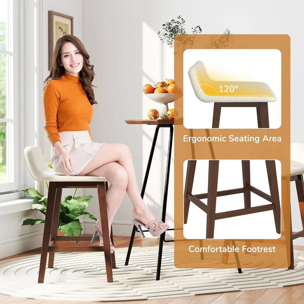 مجموعة مقاعد بار Giantex 24 مكونة من 4 قطع، ومقاعد مرتفعة منجدة مع ظهر منخفض، ومسند للقدمين، وكراسي بار خشبية بدون ذراع للمطبخ