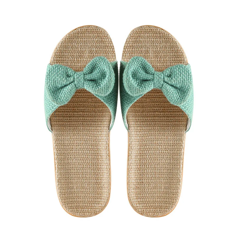 Jarycorn 2023 New Products Casual Linen Slippers One Word Ladies Summer Indoor Mute Home Non-Slip