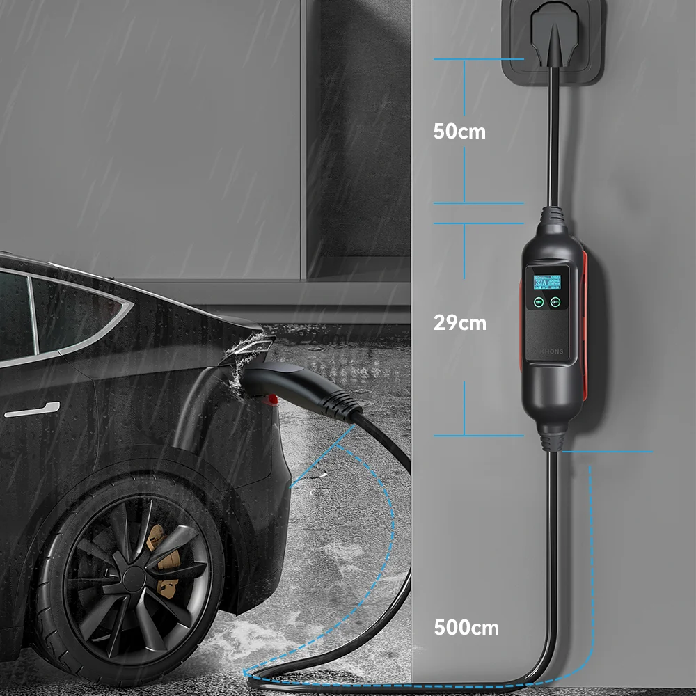 Портативное зарядное устройство Khons EV Tesla NACS 7 кВт Зарядное устройство для электромобилей Уровень 2 NEMA 14-50 Разъем EVSE Зарядка 32 А для моделей 3/Y/S/X Кабель из ТПУ 16 футов