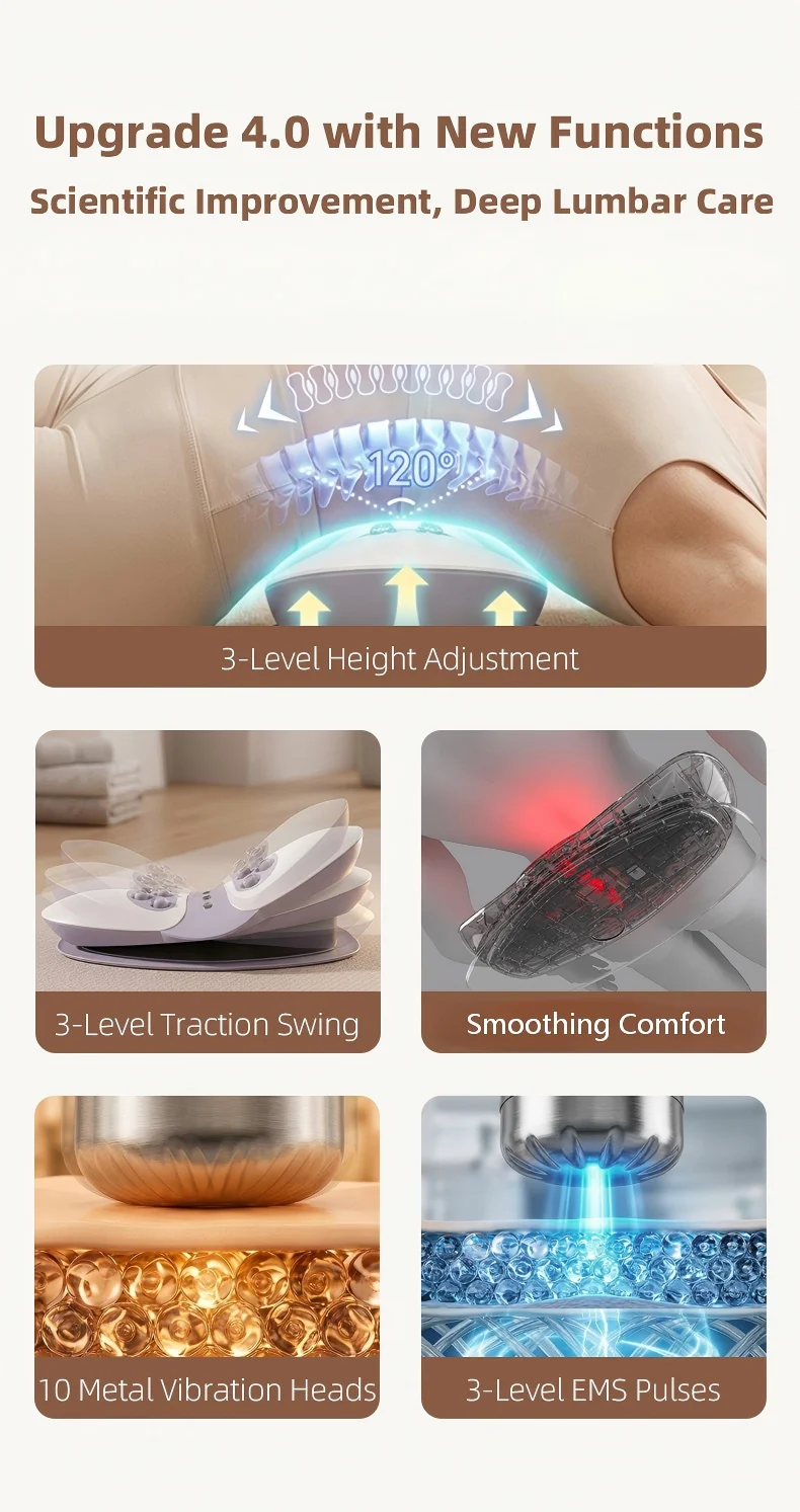 Electric Lumbar Traction Device Wireless Waist Back Massager Back Stretcher with 10 Metal Heads Deep Kneading for Total Relax