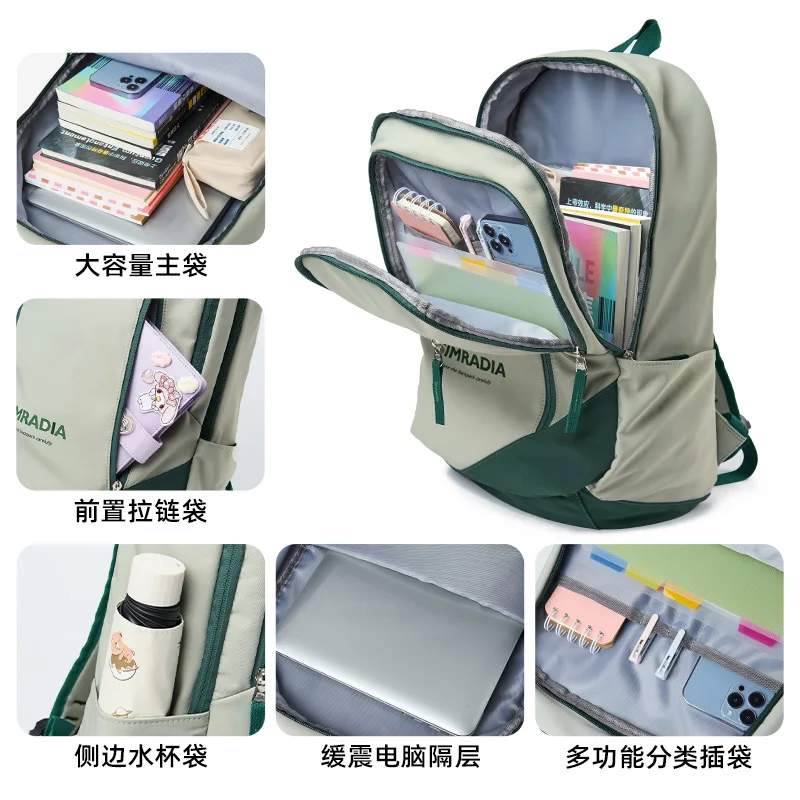 Waterproof Solid Nylon Women Backpack College Bag for Teenagers 15.6inch Laptop Travel Backbag Students Bag