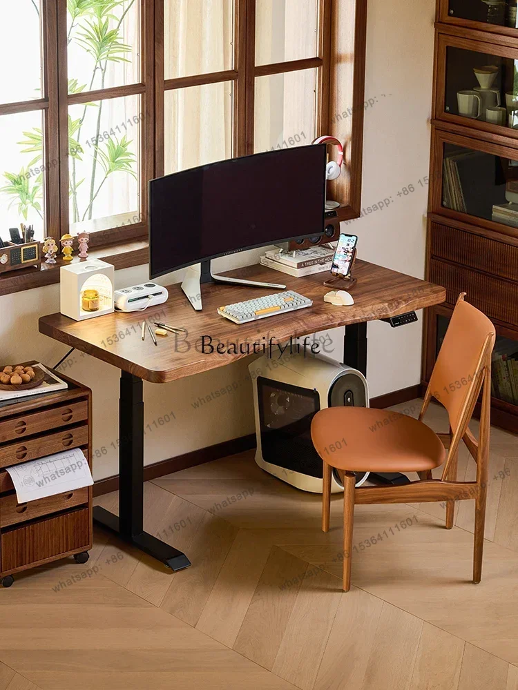 X4 Black walnut solid wood electric lifting desk learning office workbench automatic smart computer desk