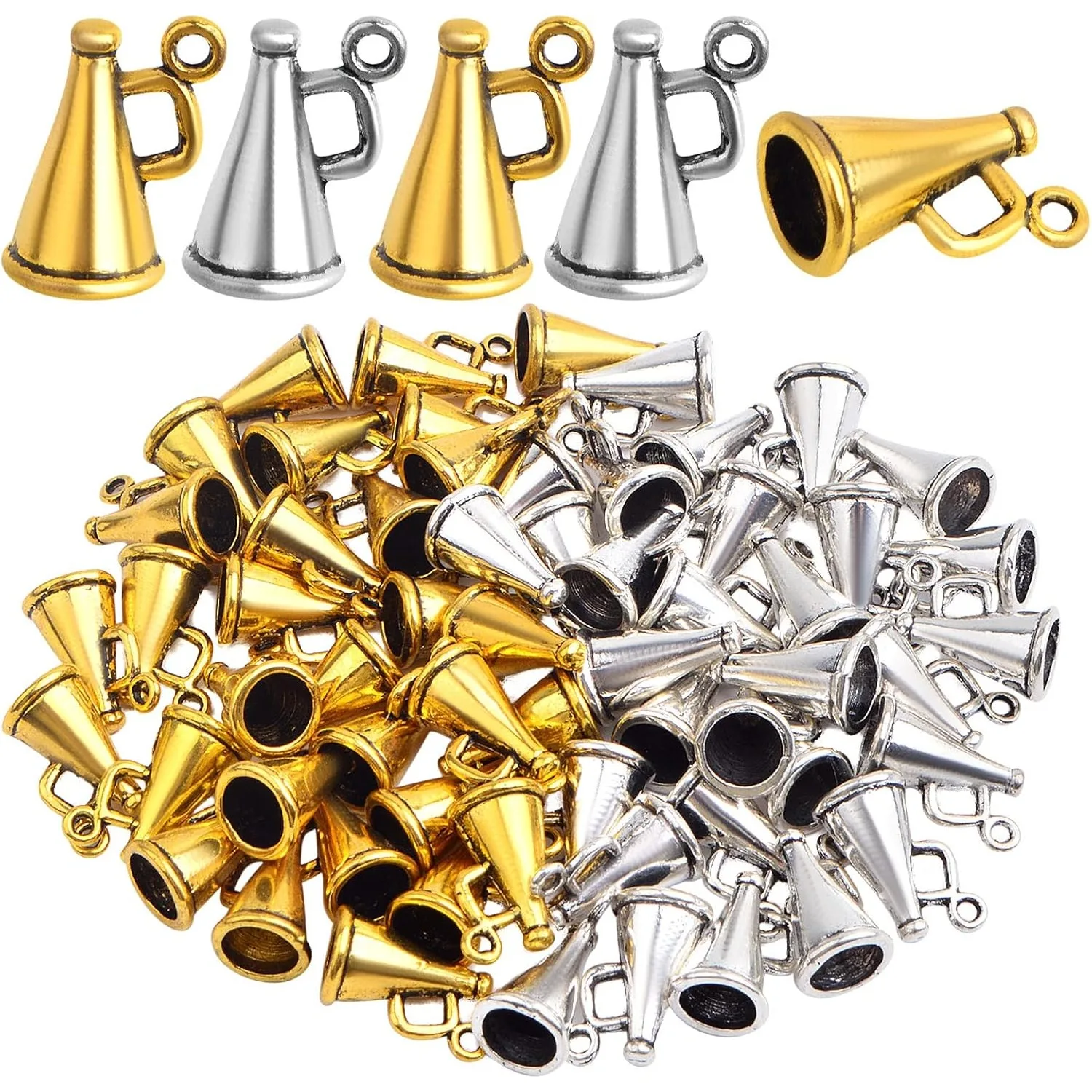 60 pçs megafone alegria encantos vintage alto-falante megafone cheerleading balançar pingentes para diy colar pulseira jóias fazendo