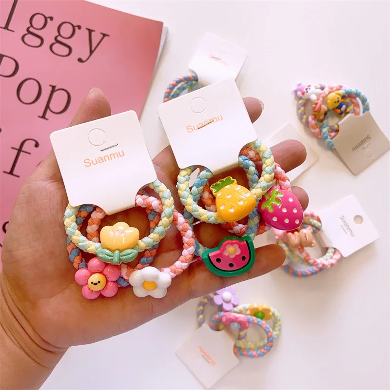 3 teile/satz Kinder kawaii Blume Frucht Haar gummi Baby bunte Herz Haar Seil elastische Haar Gummibänder für Mädchen niedlichen Haar bänder Geschenk – Detail 10