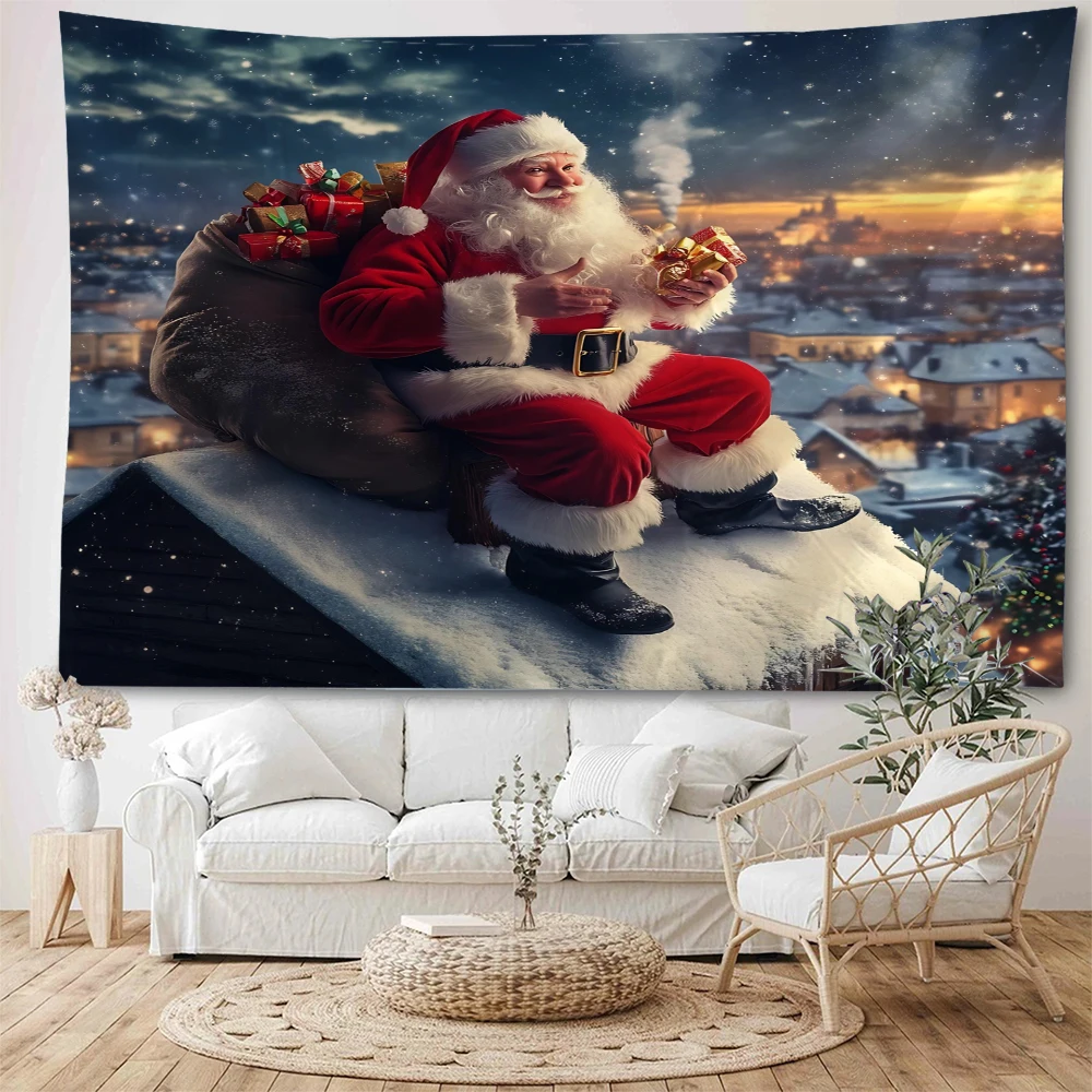 في عشية عيد الميلاد، سانتا كلوز يوزع الهدايا بشكل نشط للأطفال. سانتا كلوز توصيل هدايا للأطفال من المدخنة