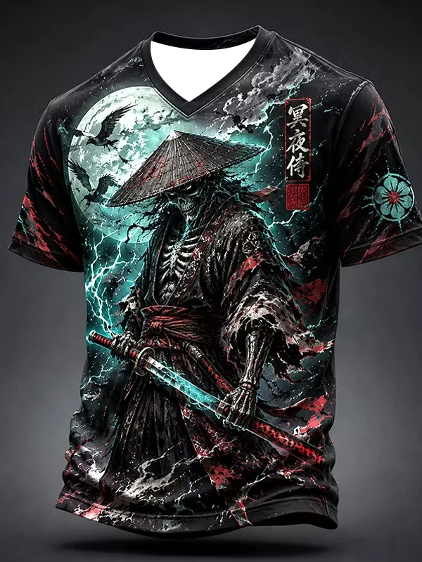 2027 Summer Men's Best-selling Japanese Samurai Culture Printed 3D Pattern Moisture-Wicking Family Version Casual T-Shirt Top