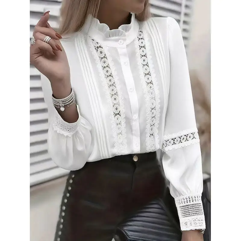 

Shirt Women'S Long Sleeved 2026 New Loose Collared Temperament Versatile Solid Color Top Women'S European And American Style Top