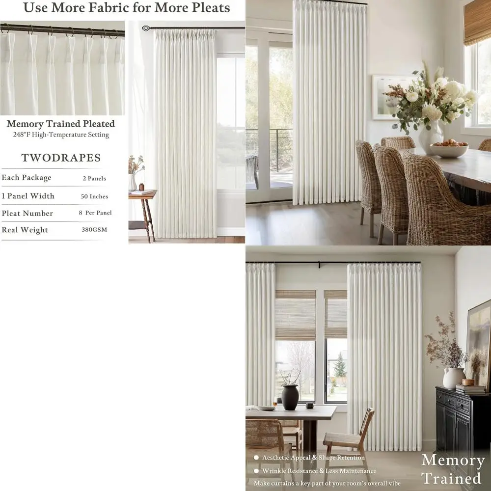 

Natural Cream Linen Curtains, 102 Long, 2-Panel Set, Boho Style, Semi-Sheer, Light Filtering for Living Room and Bedroom Windows