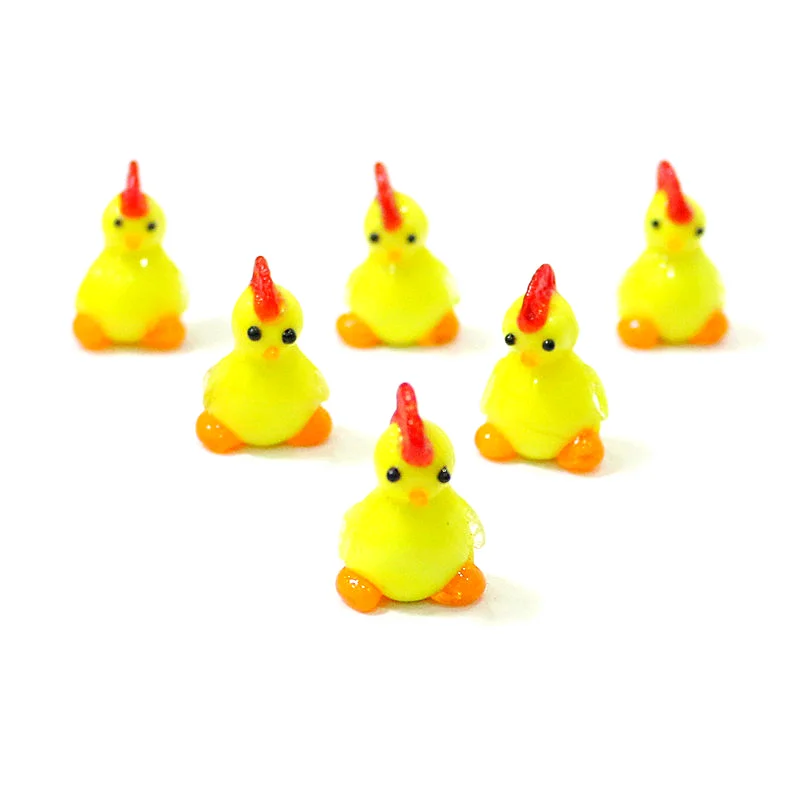 

6pcs Cute Glass Chicken Miniature Figurines Ornaments Home Tabletop Fairy Garden Decor Lovely Yellow Poult Animals Tiny Statues