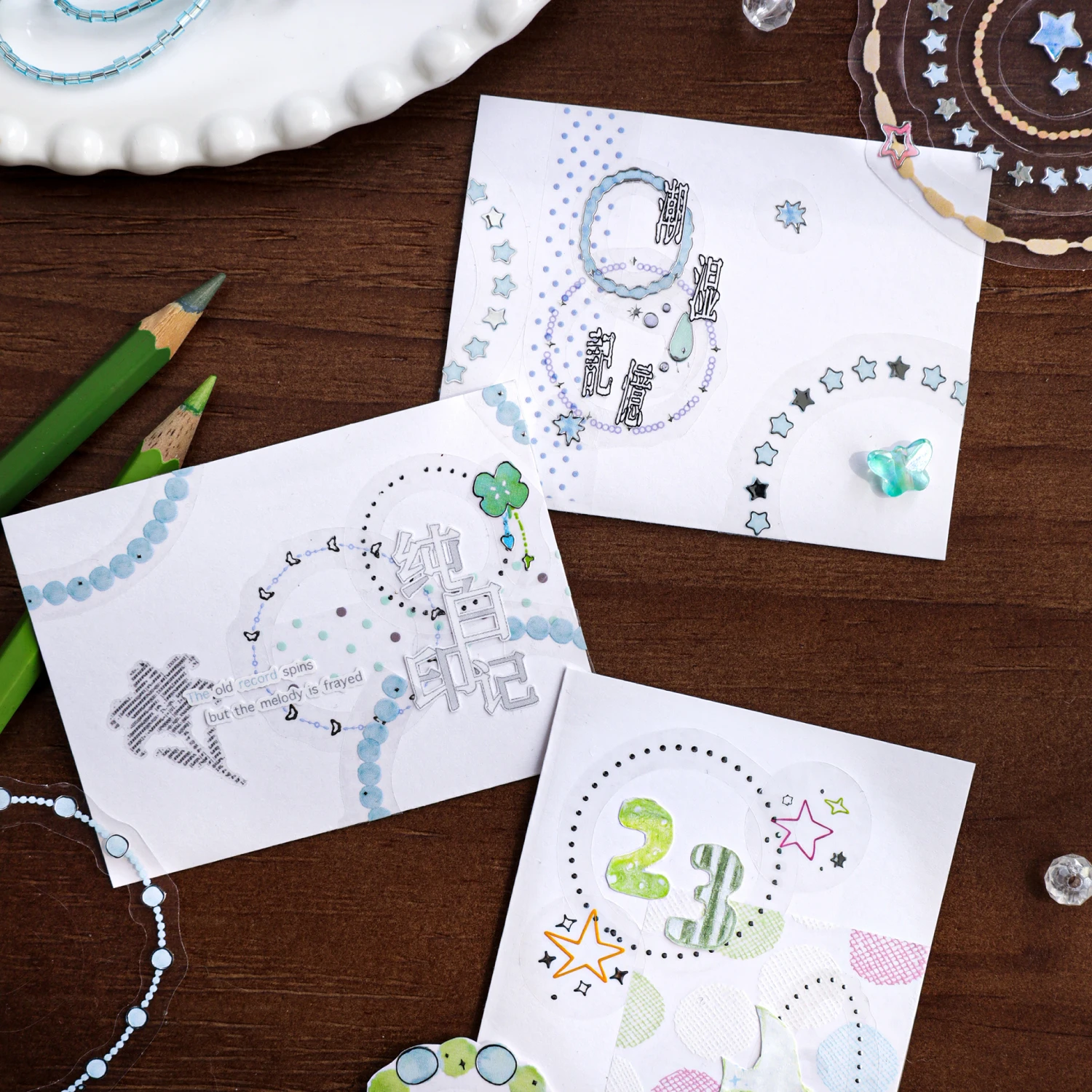 10pcs Three dimensional silver die-cutting stickers, fresh hand account materials, DIY diary cards, decorative stickers