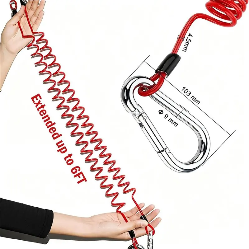 A41I Emergency Brake Safety Lanyard With Pin, 6FT Breakaway Cable In Stainless Steel Spring Coiled Wire For Trailers,Heavy Duty