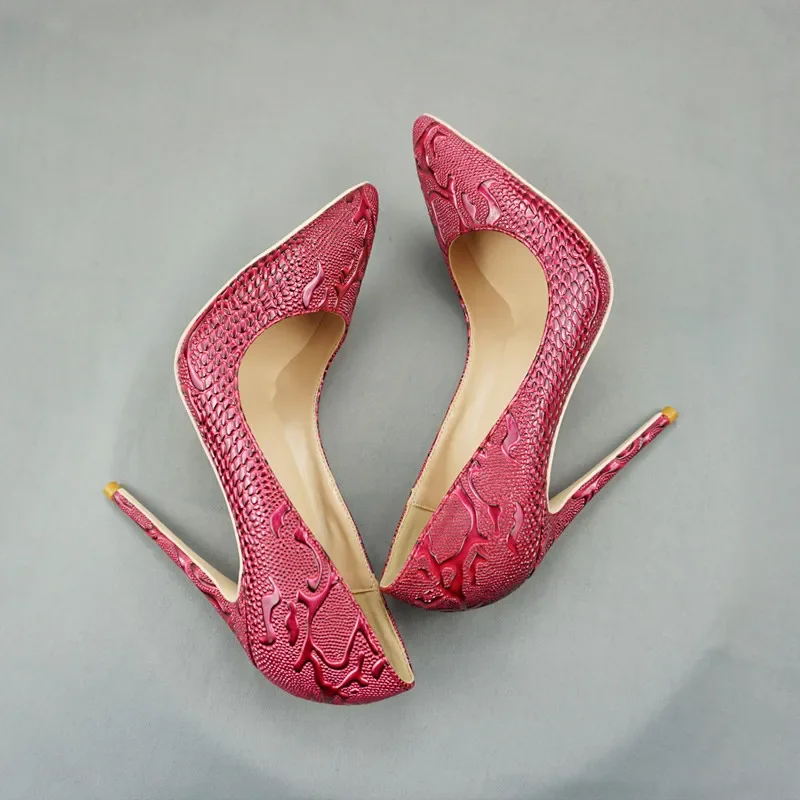 

Heelgoo Red Embossed Crocodile EffectWomen Sexy Wild Pointy Toe High Heel Shoes for Club Party Comfortable Thin Stiletto Pumps