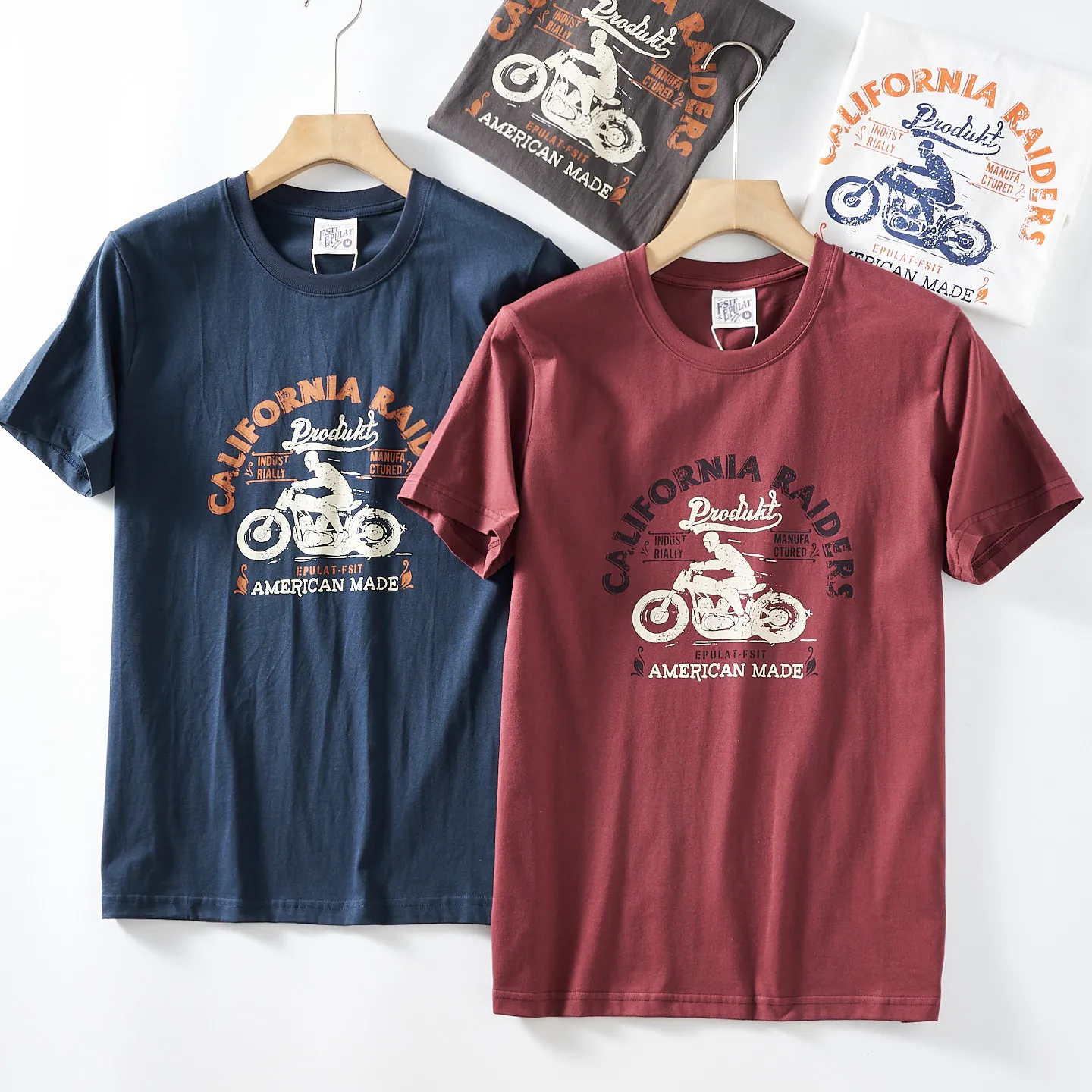 7075 #   Sommer Neues Amerikanisches Retro Kurzarm O-Ausschnitt Bedrucktes T-Shirt Herren Mode 100% Baumwolle Gewaschenes Lässiges Frottee-Oberteil