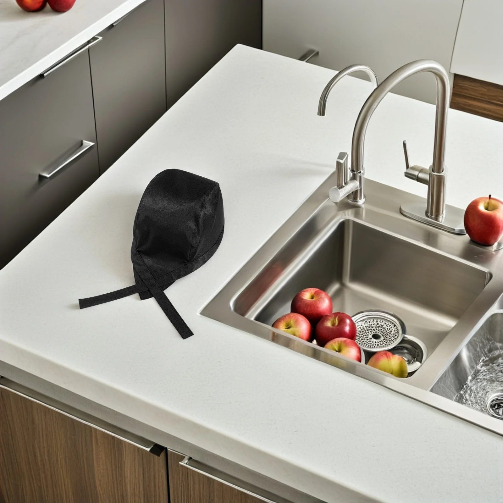 Schwarzer Chef-Turban, 3-teiliges Set, Unisex-Peeling-Mütze, elastische Catering-Kappe für Männer und Frauen, Servierhut, Lebensmittelservice