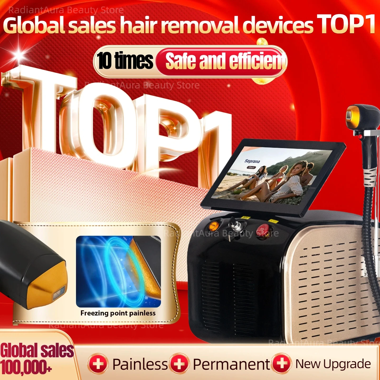 

Professional Diode Ice Titanium Laser Hair Removal Machine Portable 808 755 1064nm Alexandrite Device 3 Waves Permanent Removal