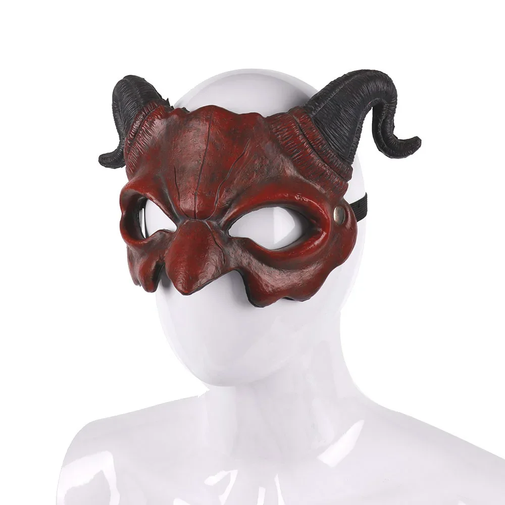 Halloween Demon Mask Horns Devil Half Face Mask Party Cosplay Horror Monster Masquerade Scary Haunted House Props PU Mask Decor