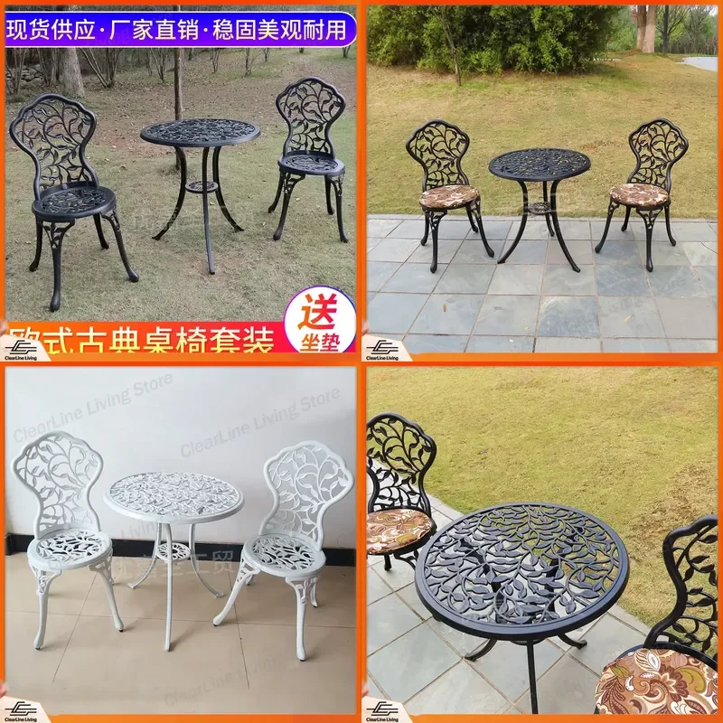Outdoor Cast Aluminum Table and Chair Set for Balcony Garden Patio Terrace Small Coffee Table Wrought Iron Style Leisure