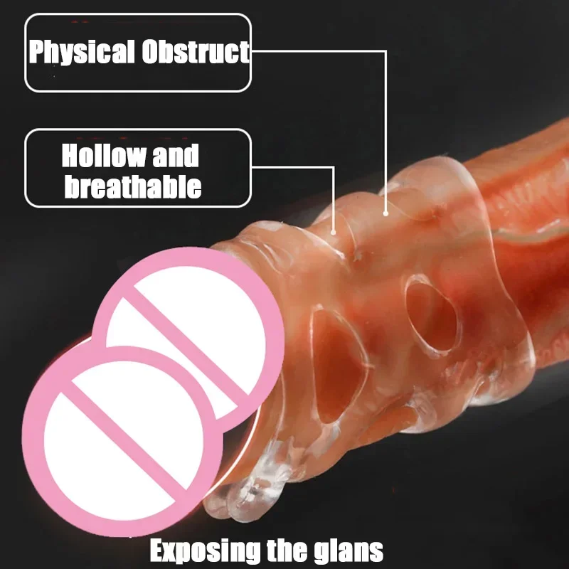 Transparent 2PCS Male Cock Ring Penis Enlargement Hollow Foreskin Blocking Ring Phimosis Correction Kit Soft Adult Sex Toys 18+