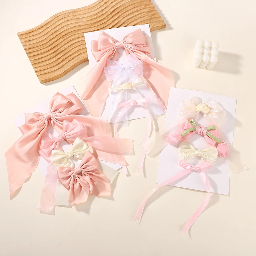 4-teiliges Set Süße Damen-Haarschleifen, Tulpen-Haarspangen, Satin-Pferdeschwanz-Clips, Elegante Haaraccessoires in 4 Stilen, Zarte Kopfbedeckung