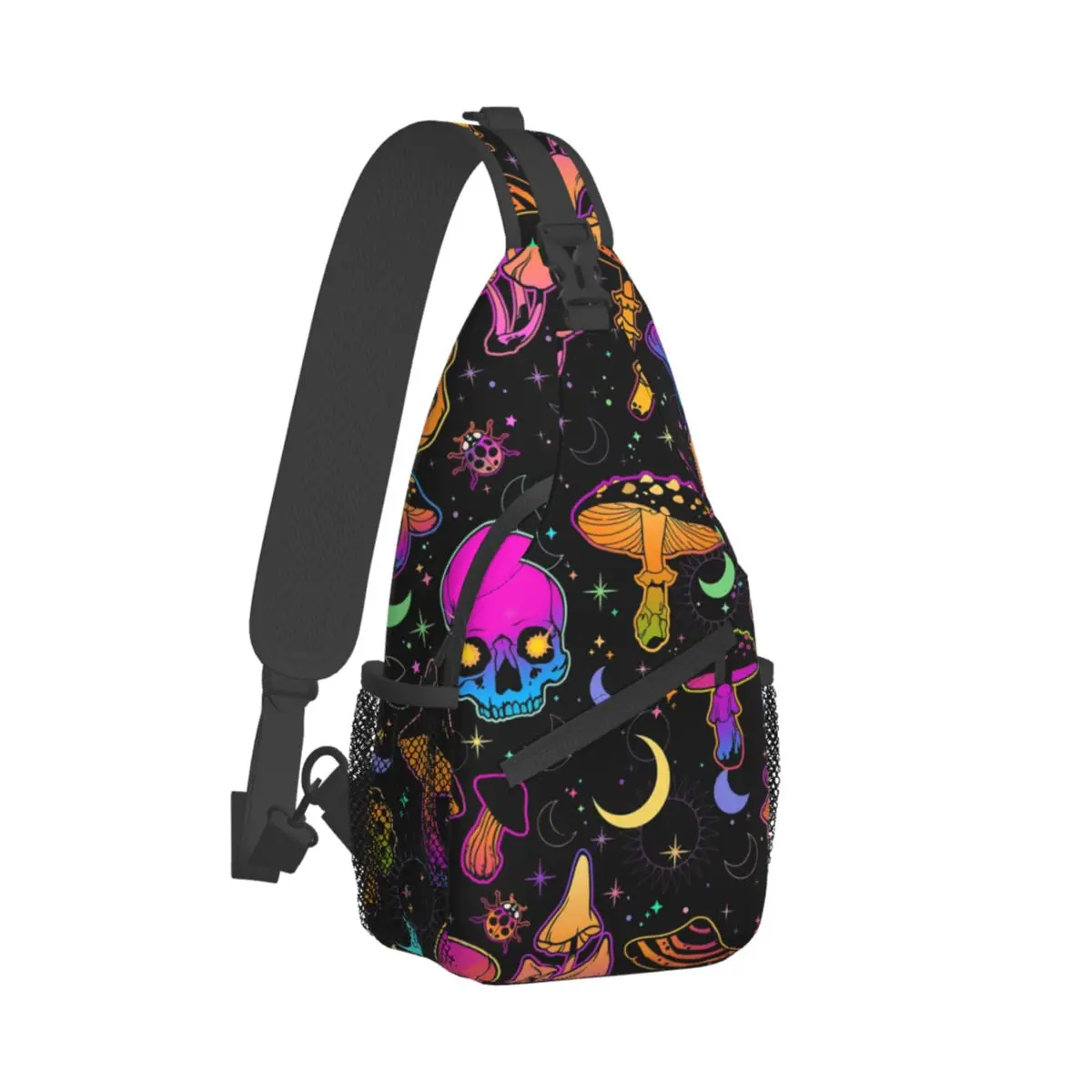 

Psychedelic Pattern Crossbody Bag Sports Poisonous Mushrooms And Human Skulls Chest Bag Unisex Man Shoulder Backpacks Travel