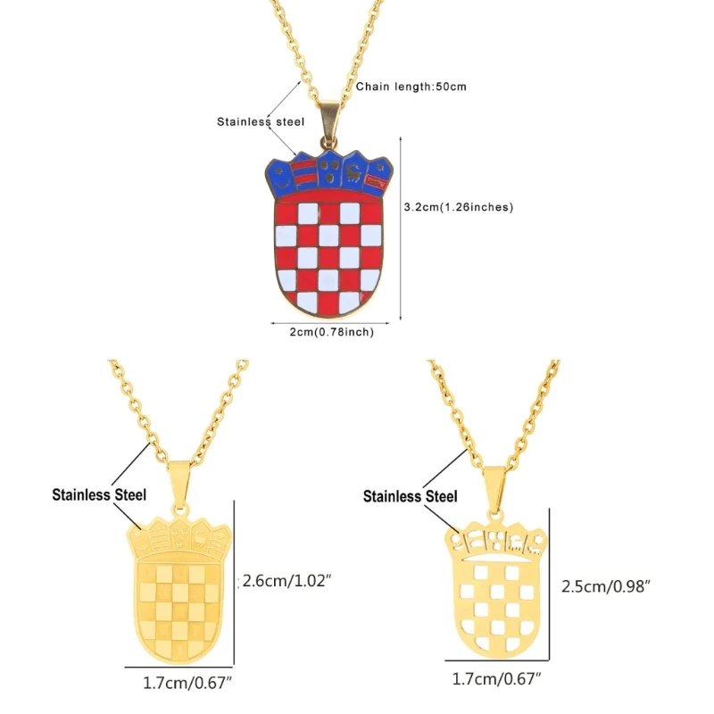 1 Stuk Roestvrij Staal Sleutelbeen Ketting Kroatia Badge Hanger Nationale Symbool Choker Geometrische Hanger Unisex Sieraden