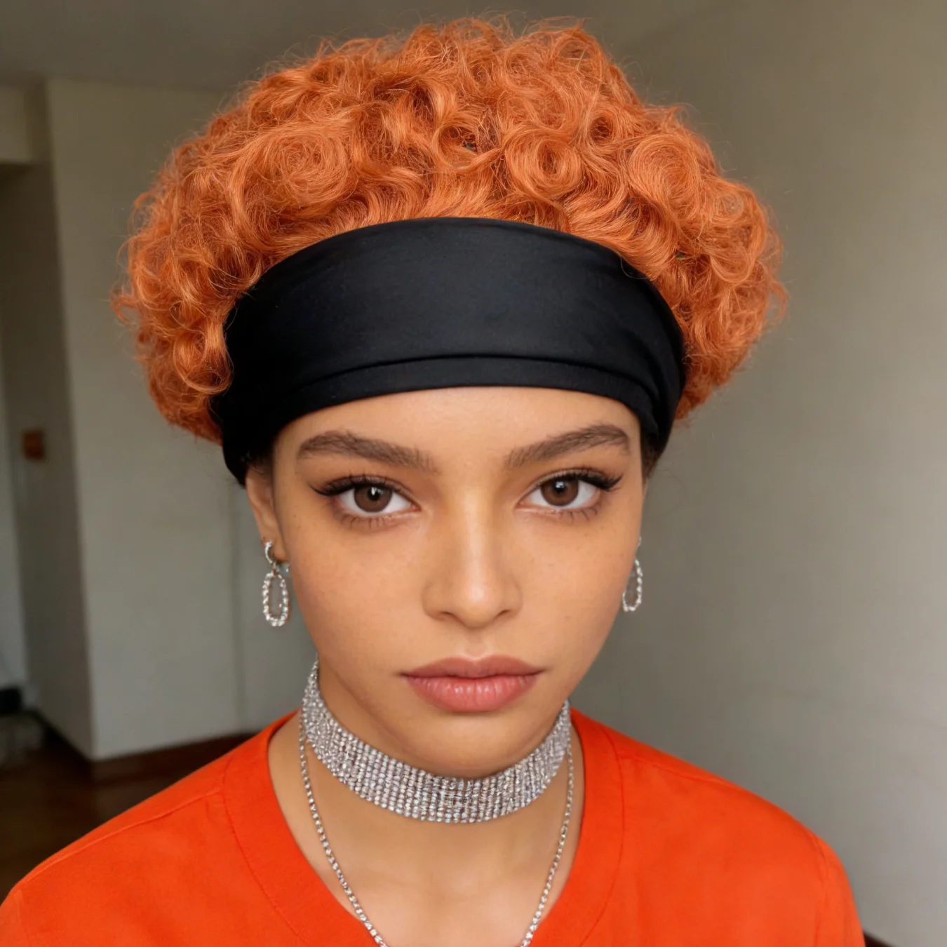 350# Orange Color Water Wave Short Pixie Headband Wig Human Hair for Women Full Machine Made Short Headband Wigs Daily Wear