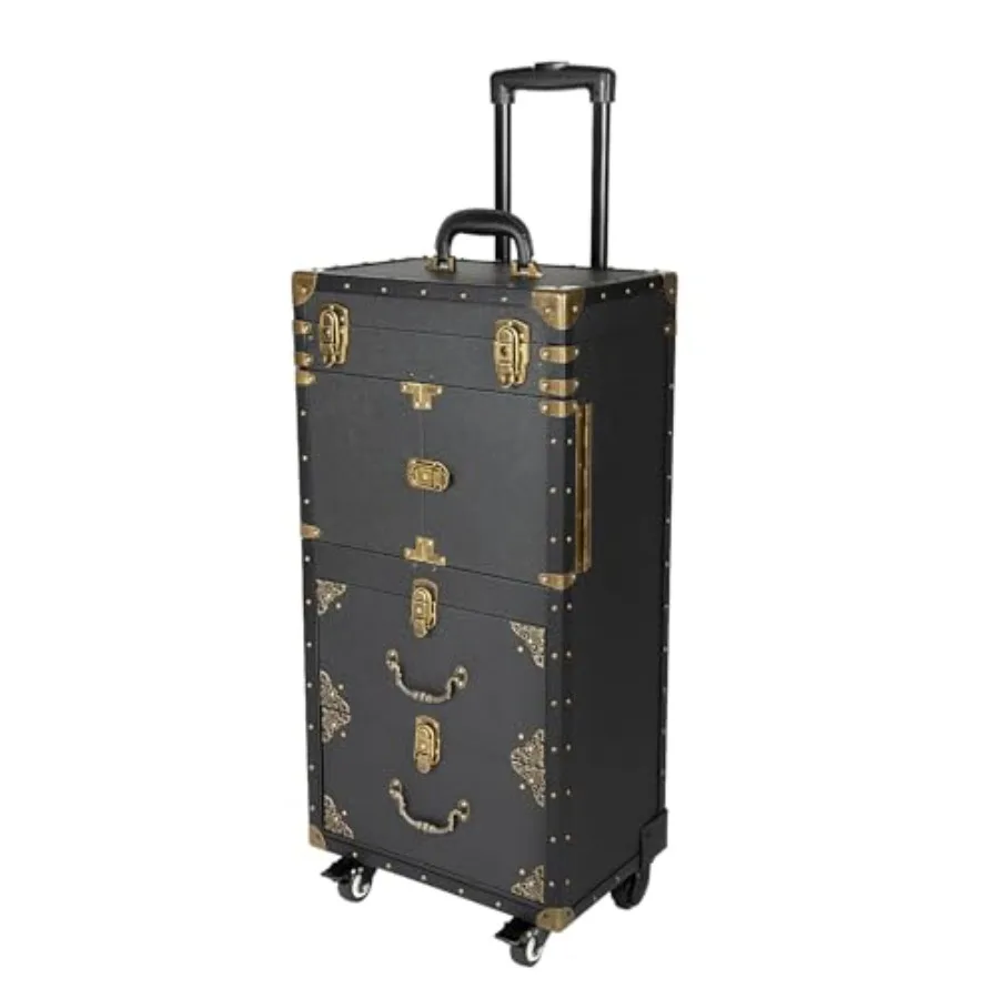 

Rolling Lockable Makeup Train Case for Travel, ABS Plastic, Black, 360 Swivel Wheels TSA Lock