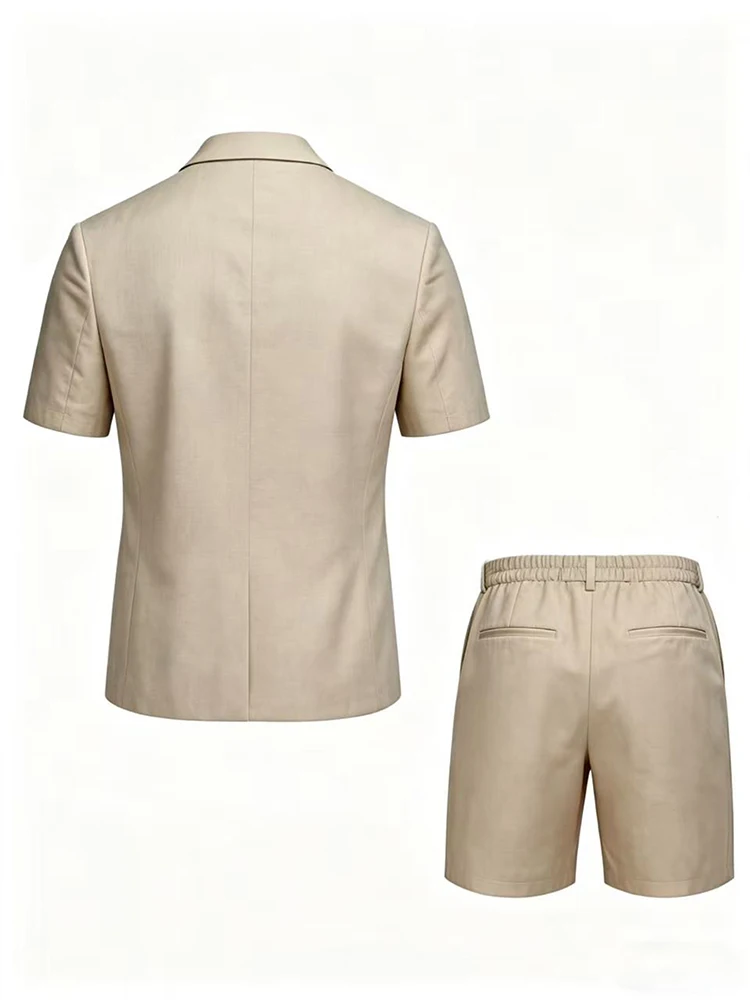 Stylish Mens Two Piece Suits Summer New Casual Short Sleeve Blazer Shirt And Shorts Sets Men Vintage Solid Color Slim Outfits - view 2